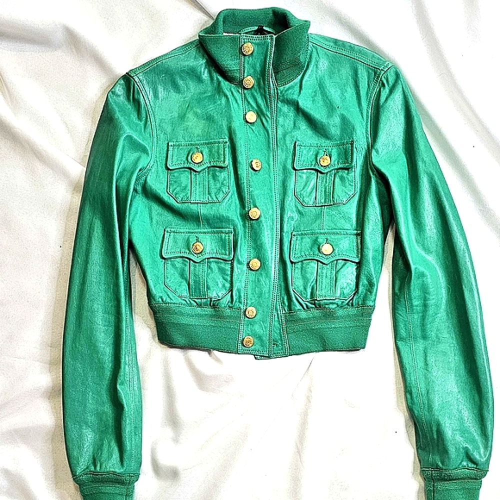 Green Women's Jacket with Gold Buttons